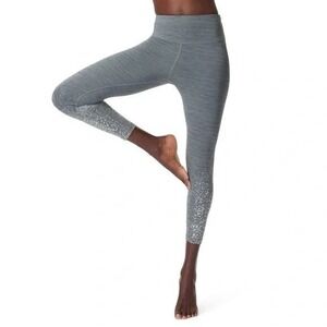 SWEATY BETTY Disco Metallic Silver Yoga Pilates 7/8 Length Leggings XS British